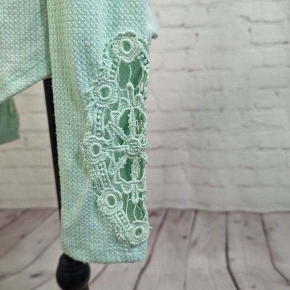 Anthropologie ELOISE mint green waffle Henley top S NEW - Picture 3 of 6